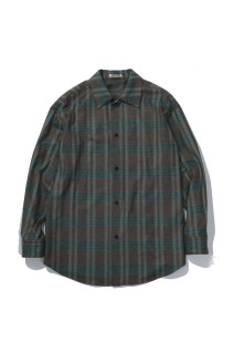 WOOL FULLING FLANNEL SHIRT - TOP BROWN GREEN CHECK (A26AS05CF)