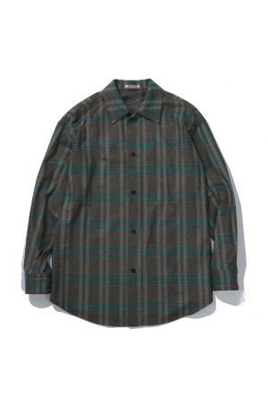 WOOL FULLING FLANNEL SHIRT - TOP BROWN GREEN CHECK (A26AS05CF)