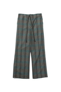 WOOL FULLING FLANNEL DRAWSTRING PANTS - TOP BROWN GREEN CHECK (A26AP06CF)