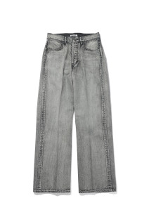 FADED HEAVY DENIM CENTER-PLEATED PANTS - FADED BLACK (A26AP03PD)