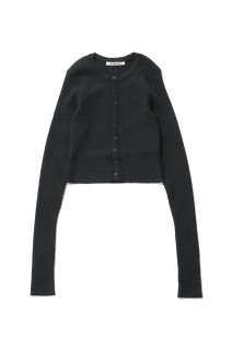 SUPER FINE WOOL HIGH GAUGE RIB KNIT SHORT CARDIGAN - TOP CHARCOAL (A26AC01HW)