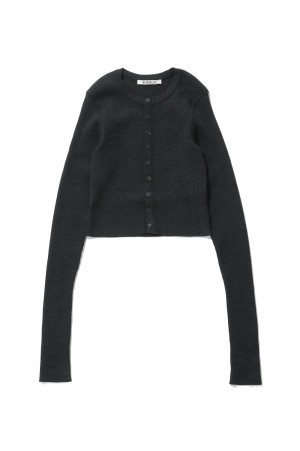 SUPER FINE WOOL HIGH GAUGE RIB KNIT SHORT CARDIGAN - TOP CHARCOAL (A26AC01HW)