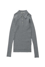 SUPER FINE WOOL HIGH GAUGE RIB KNIT POLO - TOP GRAY (A26AP02HW)