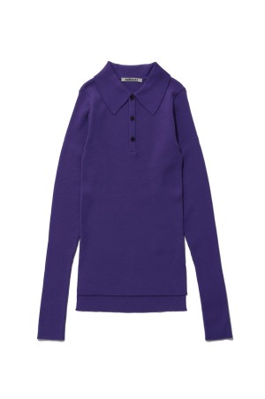 SUPER FINE WOOL HIGH GAUGE RIB KNIT POLO - PURPLE (A26AP02HW)