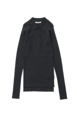 SUPER FINE WOOL HIGH GAUGE RIB KNIT POLO - TOP CHARCOAL (A26AP02HW)