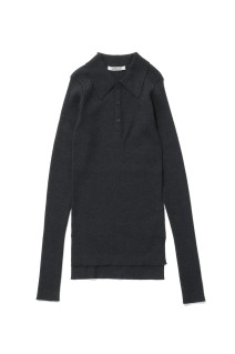SUPER FINE WOOL HIGH GAUGE RIB KNIT POLO - TOP CHARCOAL (A26AP02HW)