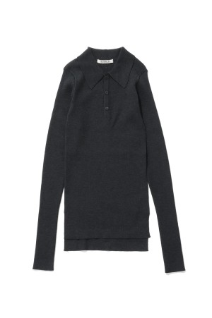 SUPER FINE WOOL HIGH GAUGE RIB KNIT POLO - TOP CHARCOAL (A26AP02HW)