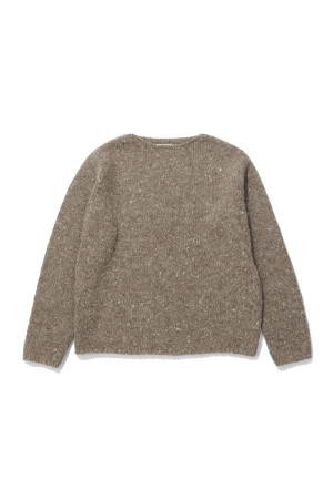 LOW-GAUGE HOMESPUN TWEED KNIT BOAT-NECK P/O - TOP BROWN (A26AP04HS)