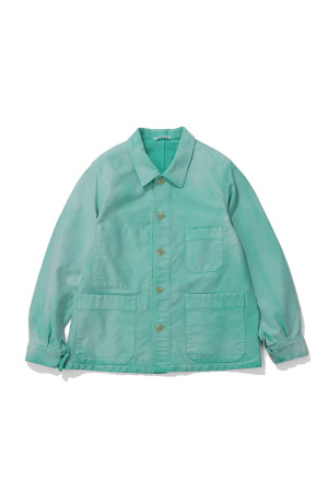 GARMENT-DYED ORGANIC COTTON HEAVY MOLESKIN COVERALL - FADED AQUA GREEN (A26AB02HM)