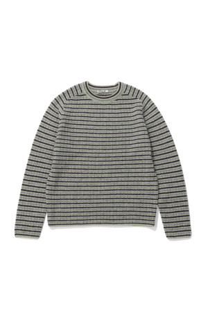 SHETLAND WOOL CASHMERE RIB KNIT P/O - LIME PURPLE STRIPE (A26AP01SB)