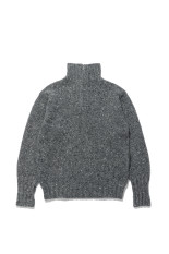 LOW-GAUGE HOMESPUN TWEED KNIT ZIP TURTLE - TOP CHARCOAL (A26AP01HS)
