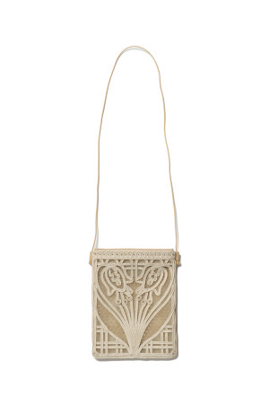Cording Embroidery Pouch With Leather Strap - BEIGE (MMFW20-AC402)