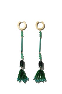 Floral Motif Long Glass Earrings - GREEN (MM26FW-AC307)
