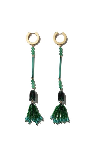 Floral Motif Long Glass Earrings - GREEN (MM26FW-AC307)