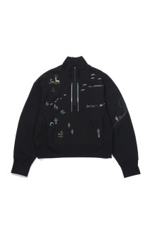 Landscape Embroidery Half Zipped Sweatshirt - BLACK (MM26FW-JS096)