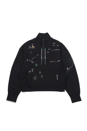 Landscape Embroidery Half Zipped Sweatshirt - BLACK (MM26FW-JS096)