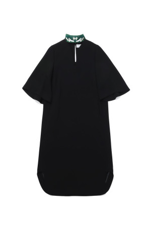 Triacetate Embroidery Neck Top - BLACK (MM26FW-DR112)