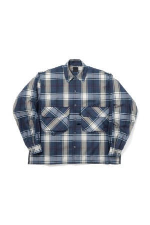 TECH SPORTS OPEN COLLAR SHIRT L/S BIG TARTAN - NAVY (BE-81026W)