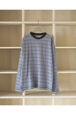 Border Loose Long T-shirts - ICE BLUE (62620620)