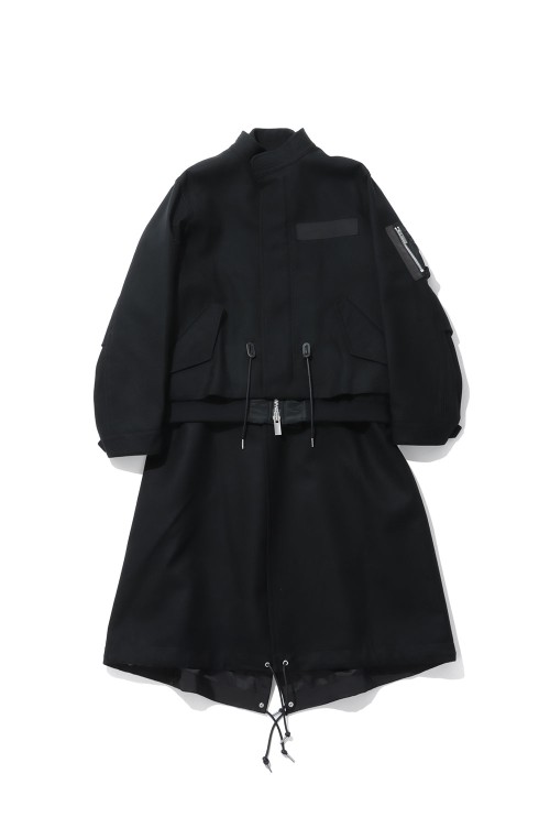 Wool Flannel x Nylon Twill Coat - BLACK 001 (26-08638) | セレクト