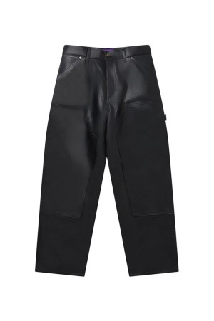 FAUX LEATHER EXTRA BAGGY DOUBLE KNEE PANTS - BLACK (BEPSS26PA16)