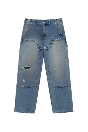 DOUBLE KNEE DAMAGED PAINTER PANTS - INDIGO (BEPSS26PA19)