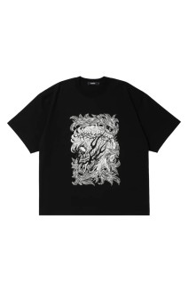 Pima Cotton S/S Tee (Leaf Skull) - Pure Black (ABCAW26CT05)