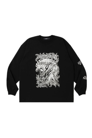 Pima Cotton L/S Tee (Leaf Skull) - Pure Black (ABCAW26CT07)