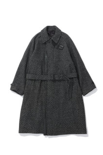 Herringborn Tweed Balmacaan Over Coat - Black (YK26FW01313C)