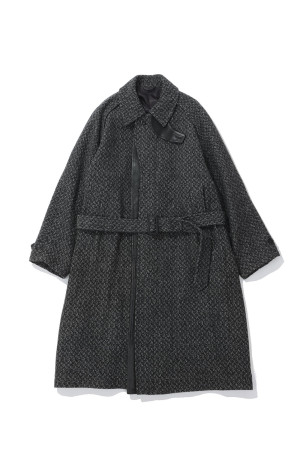 Herringborn Tweed Balmacaan Over Coat - Black (YK26FW01313C)