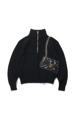 TROMPE L’OEIL EMBROIDERY HALF ZIP KNIT - BLACK (26AW56KN229)