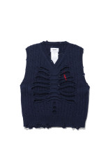 RIB CAGE CABLE KNIT VEST - NAVY (26AW54KN226)