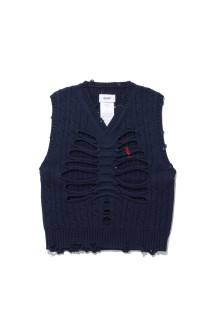 RIB CAGE CABLE KNIT VEST - NAVY (26AW54KN226)