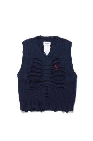RIB CAGE CABLE KNIT VEST - NAVY (26AW54KN226)
