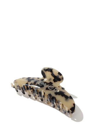 Fine Rhinestone Logo Hair Clip-BROWN(hp02926)