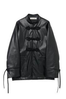 Black china button leather jacket - Black (TD-26AW-CT51)