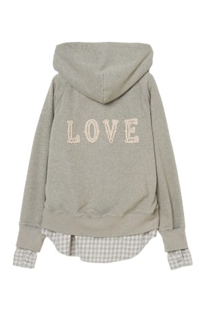 LOVE embroidery layerd zip hoodie - Gray (TD-26AW-JK62)