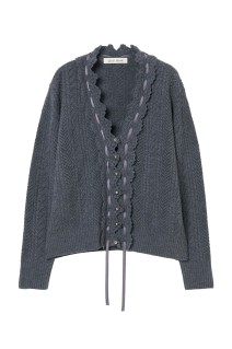 lace crochet knit ribbon cardigan - Gray (TD-26AW-KN51)