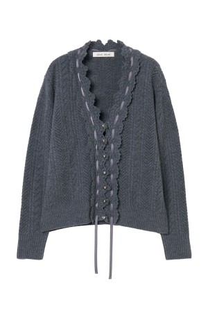 lace crochet knit ribbon cardigan - Gray (TD-26AW-KN51)