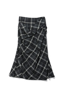 WOOL CHECK DRAPED SKIRT - CHECK (FTC264-0503C)