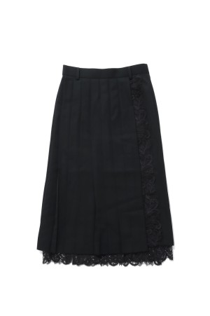 FINE WOOL PLEATED SKIRT WITH LACE TRIM - BLACK (FTC264-0502)