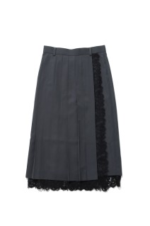 FINE WOOL PLEATED SKIRT WITH LACE TRIM - GREY (FTC264-0502)