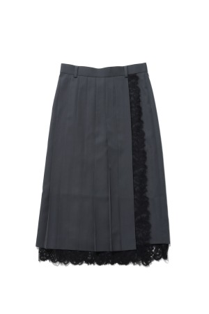 FINE WOOL PLEATED SKIRT WITH LACE TRIM - GREY (FTC264-0502)