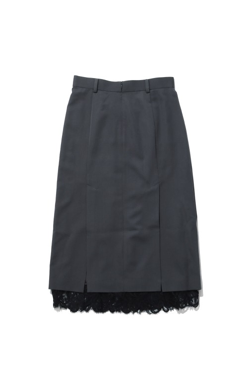 FINE WOOL PLEATED SKIRT WITH LACE TRIM - GREY (FTC264-0502