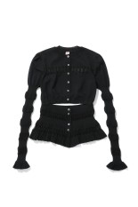 CONVERTIBLE SHEER LACE STRIPE KNIT CARDIGAN - BLACK (FTC264-0703)