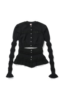 CONVERTIBLE SHEER LACE STRIPE KNIT CARDIGAN - BLACK (FTC264-0703)