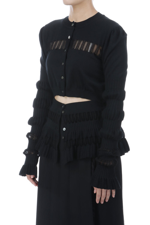 CONVERTIBLE SHEER LACE STRIPE KNIT CARDIGAN - BLACK (FTC264-0703