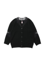 OVERSIZED HAIRY LACE PANELED KNIT CARDIGAN - BLACK (FTC264-0702)