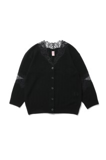 OVERSIZED HAIRY LACE PANELED KNIT CARDIGAN - BLACK (FTC264-0702)
