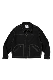 Cotton Serge Trucker Jacket - Black x White (CTE-26S211)